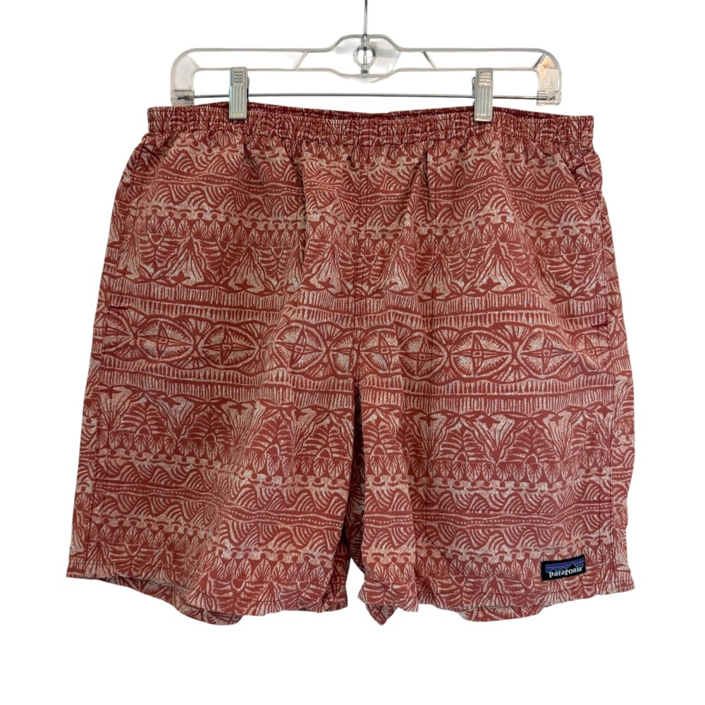 Patagonia Baggies Swim Shorts Mens Large Terra Brick Red Geometric Tribal  58034